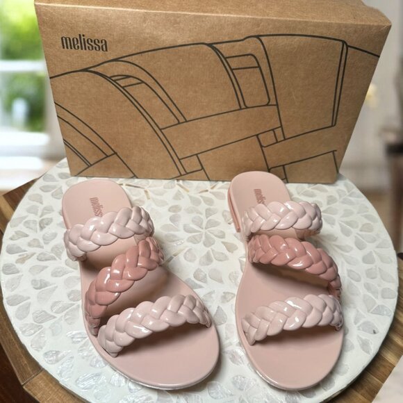 Melissa Wrap Sandals Pink Braided Double Strap Slide Jelly Slip On Size 7 Brazil - Picture 1 of 13